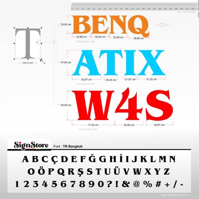 Bangkok Font - Ön Yüz Pleksi Yan Yüz Galvaniz Tabela Harfleri, Montaja Hazır